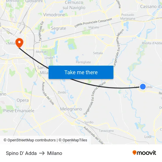 Spino D' Adda to Milan map