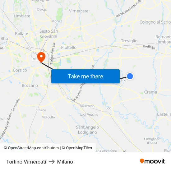 Torlino Vimercati to Milano map