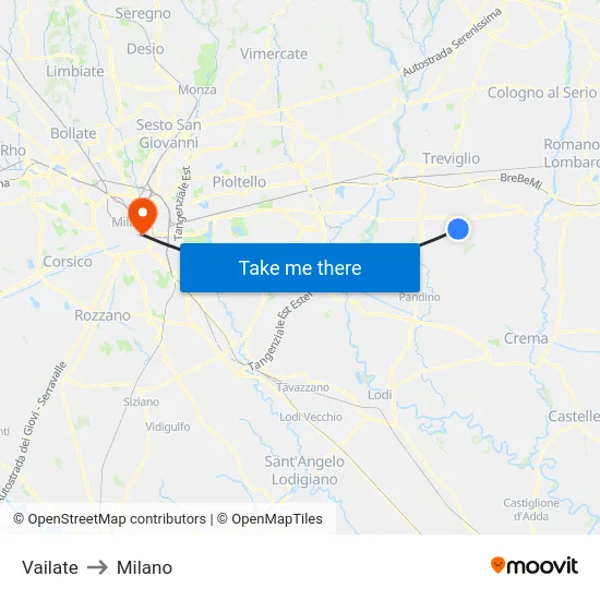 Vailate to Milano map