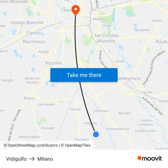 Vidigulfo to Milan map