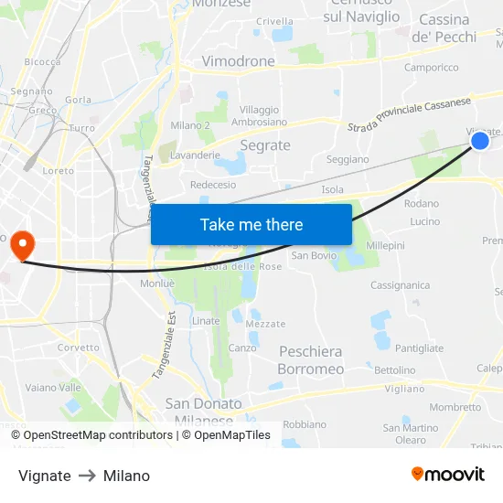 Vignate to Milano map