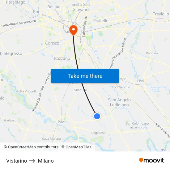 Vistarino to Milan map