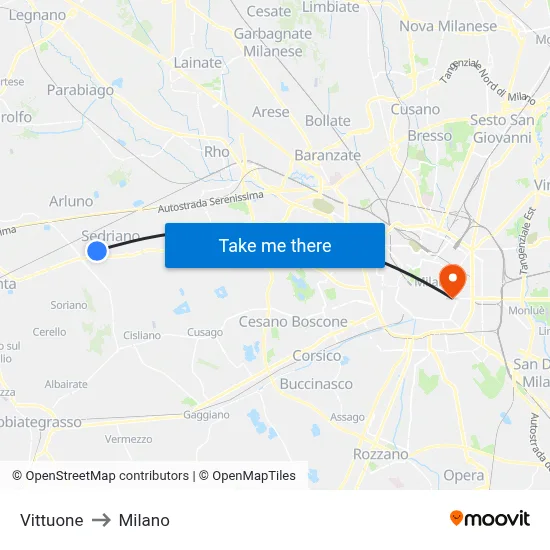 Vittuone to Milano map