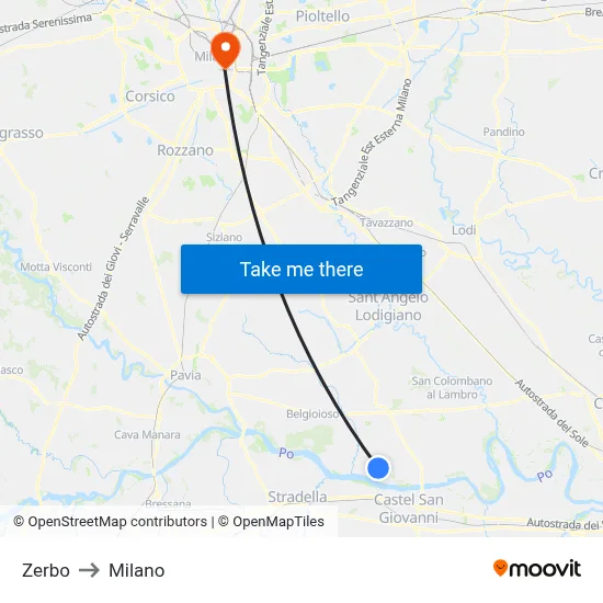 Zerbo to Milan map