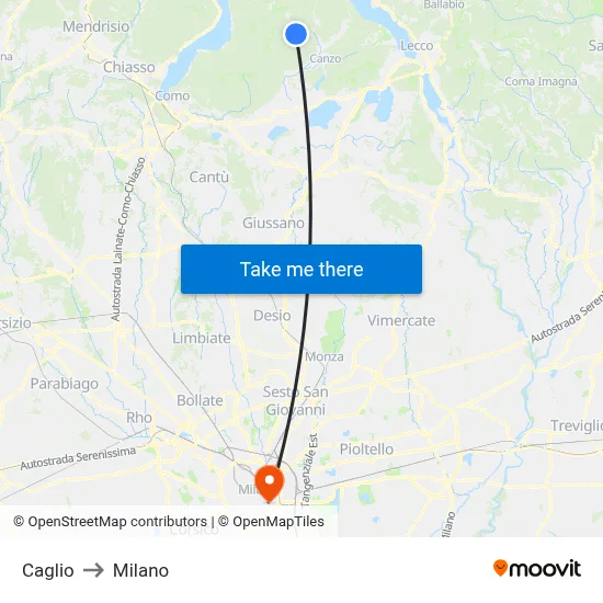 Caglio to Milano map