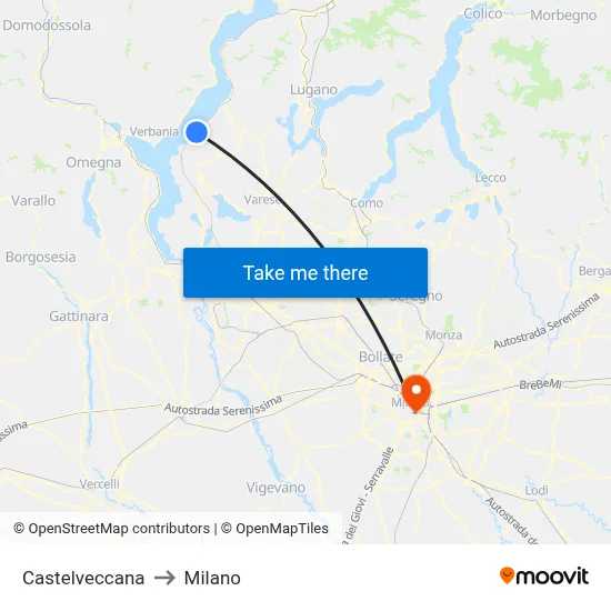 Castelveccana to Milano map