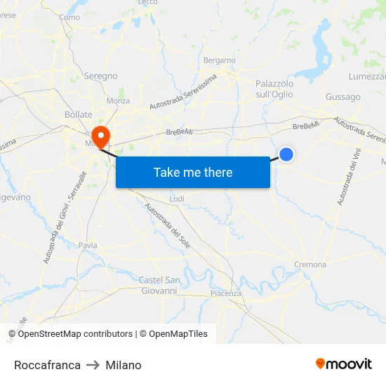 Roccafranca to Milano map