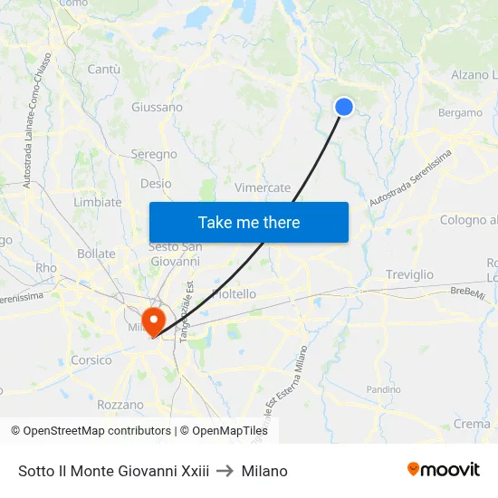 Sotto Il Monte Giovanni Xxiii to Milano map