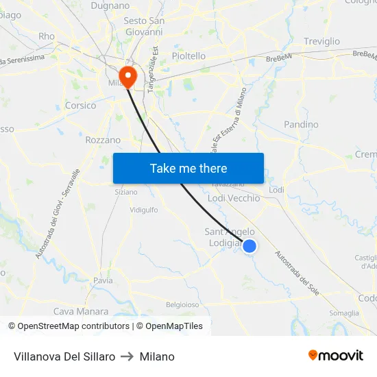 Villanova Del Sillaro to Milan map