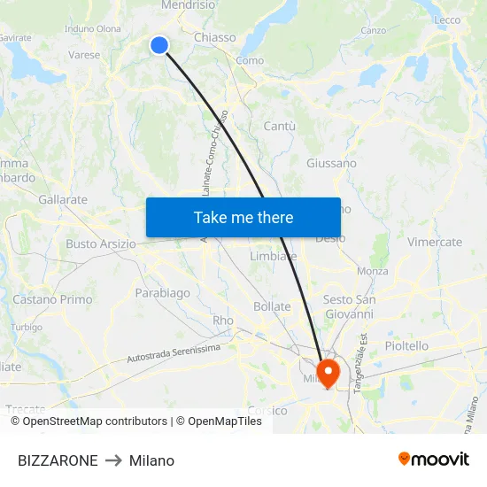 BIZZARONE to Milano map
