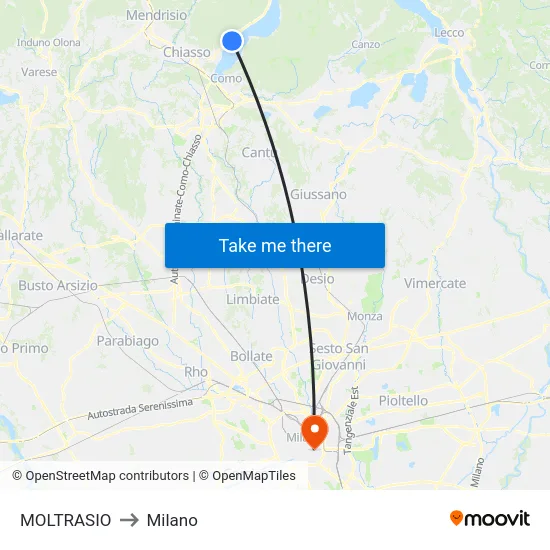 Moltrasio to Milano map
