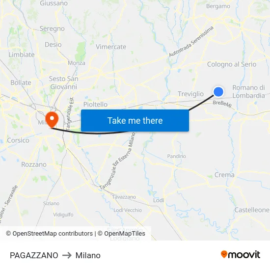 PAGAZZANO to Milano map