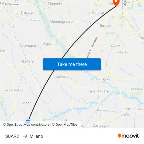 Suardi to Milan map