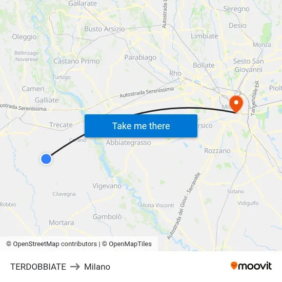 TERDOBBIATE to Milano map