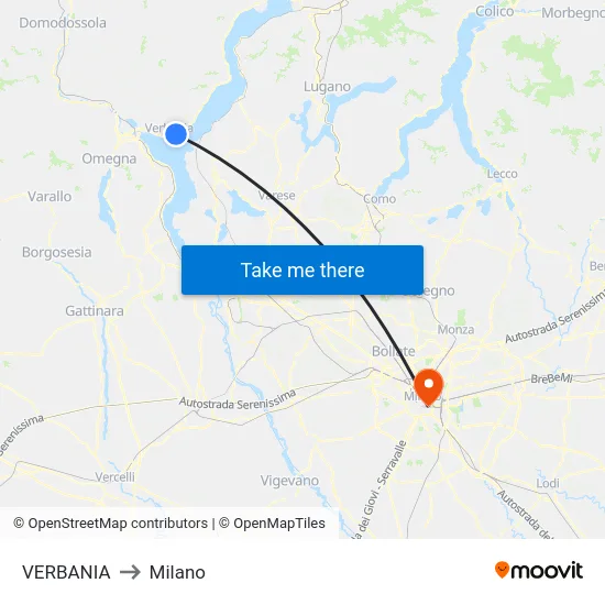 VERBANIA to Milano map