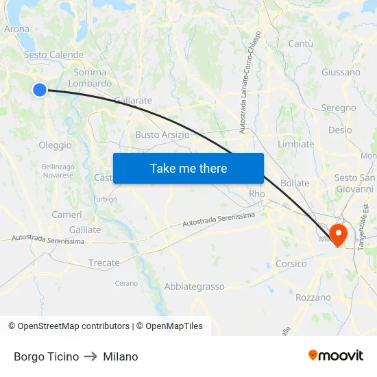 Borgo Ticino to Milan map