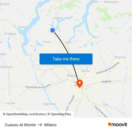 Cuasso Al Monte to Milano map