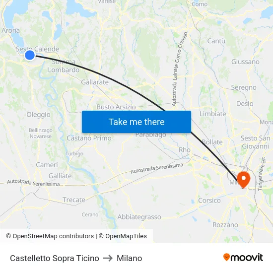 Castelletto Sopra Ticino to Milano map