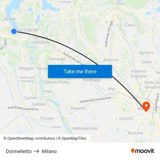 Dormelletto to Milan map