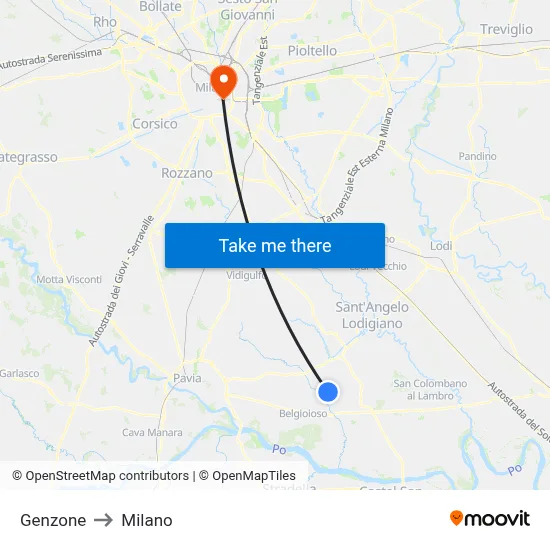 Genzone to Milano map