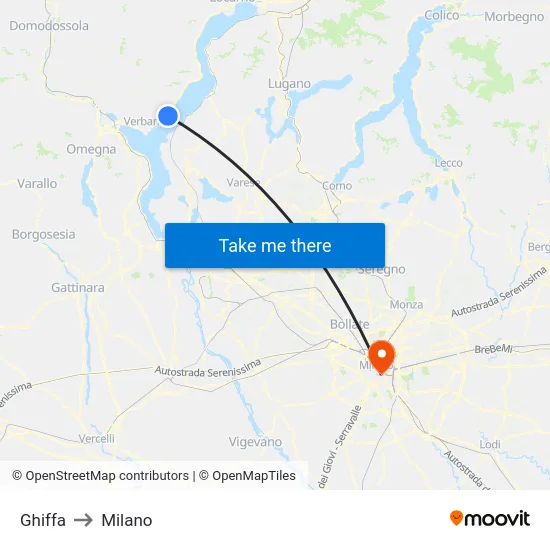 Ghiffa to Milan map