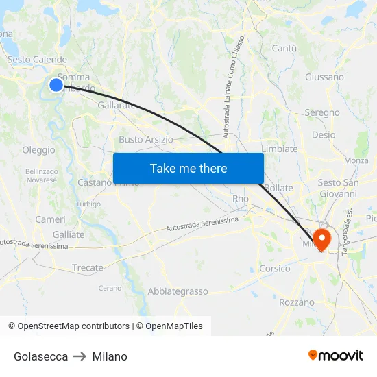 Golasecca to Milan map