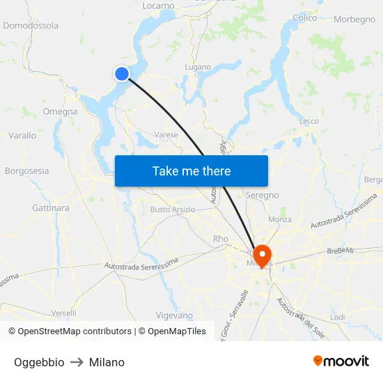 Oggebbio to Milan map