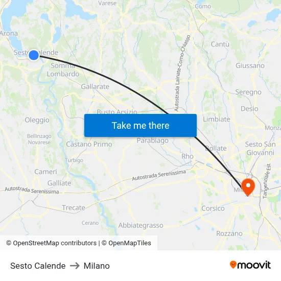 Sesto Calende to Milano map