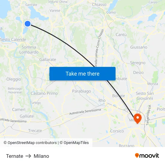 Ternate to Milan map
