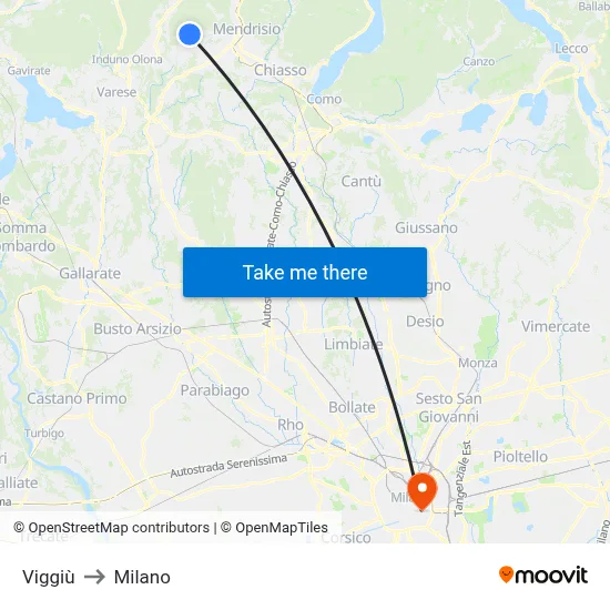 Viggiù to Milano map