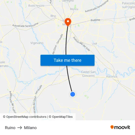 Ruino to Milan map