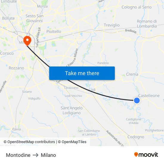 Montodine to Milano map