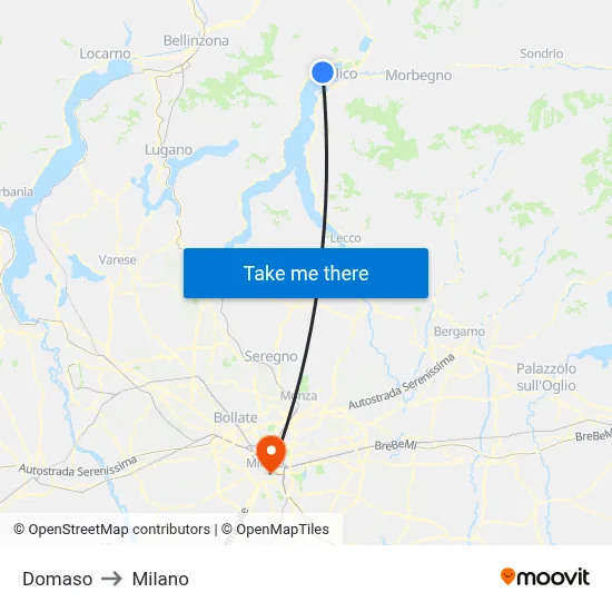 Domaso to Milano map