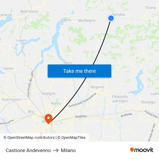 Castione Andevenno to Milan map