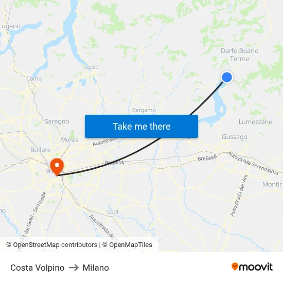 Costa Volpino to Milano map