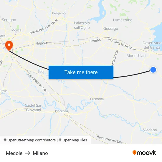 Medole to Milan map