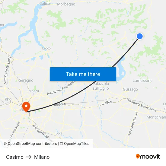 Ossimo to Milan map