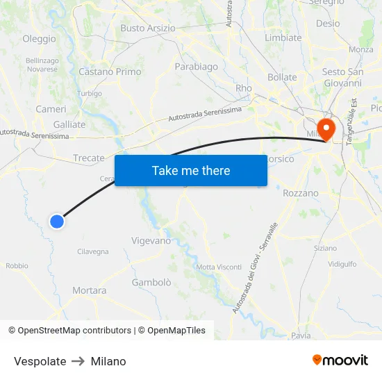 Vespolate to Milano map