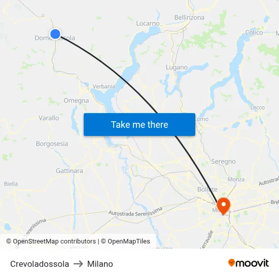 Crevoladossola to Milano map