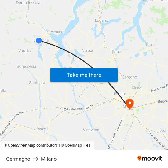 Germagno to Milan map