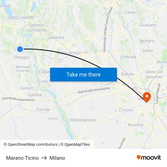 Marano Ticino to Milan map
