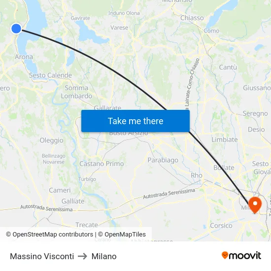 Massino Visconti to Milan map