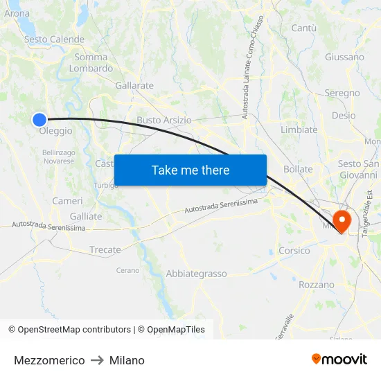 Mezzomerico to Milan map