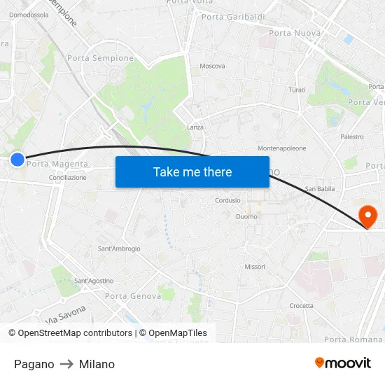 Pagano to Milano map