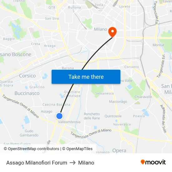 Assago Milanofiori Forum to Milano map
