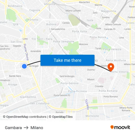 Gambara to Milano map