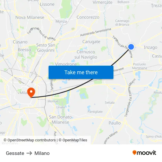 Gessate to Milano map