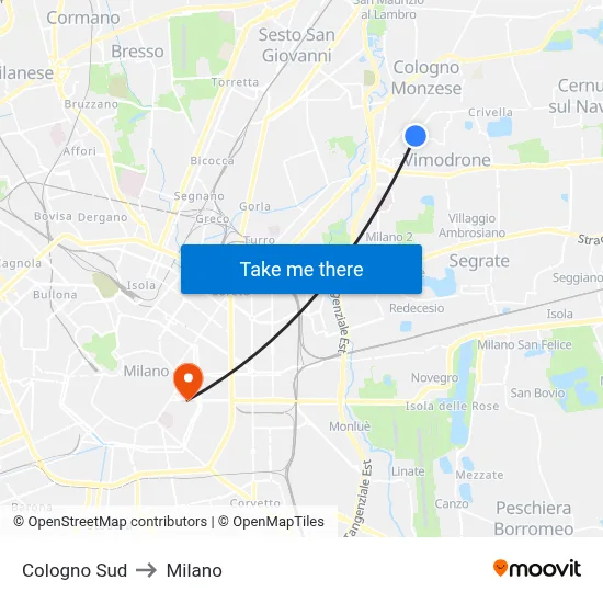 Cologno Sud to Milano map