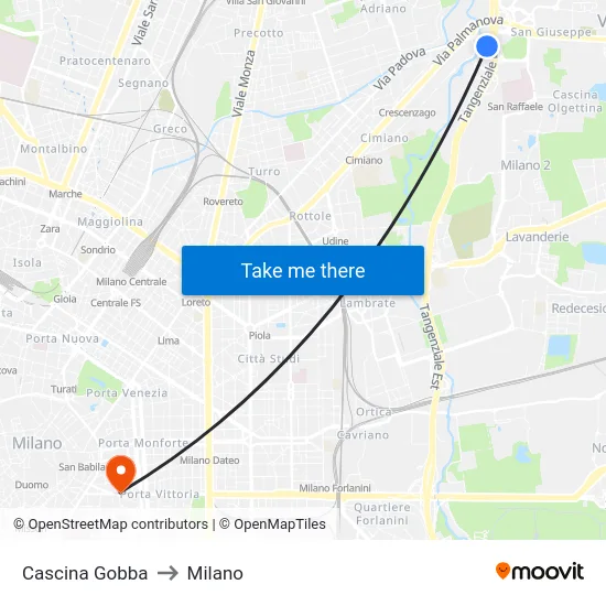 Cascina Gobba to Milano map