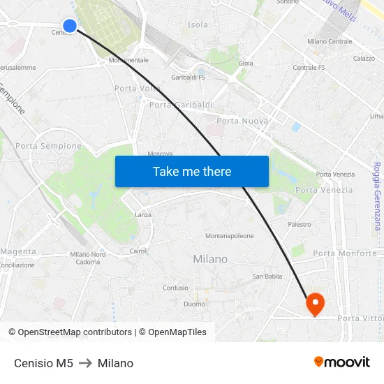 Cenisio M5 to Milano map